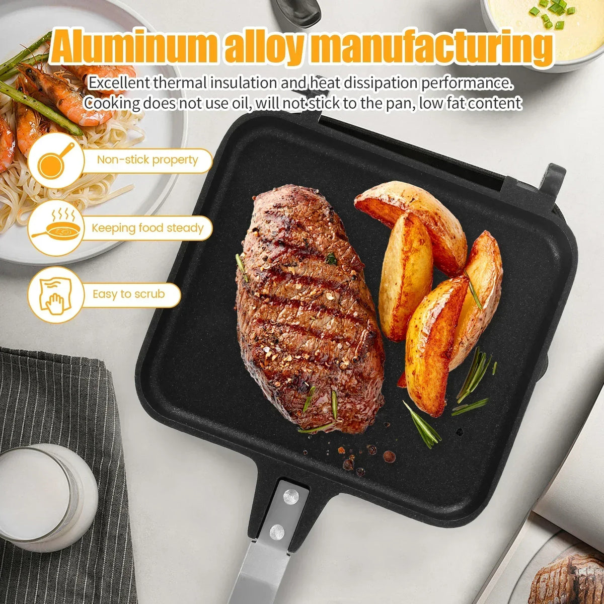 Non-Stick Aluminum Sandwich Pan – Detachable Double-Sided Grill for Breakfast