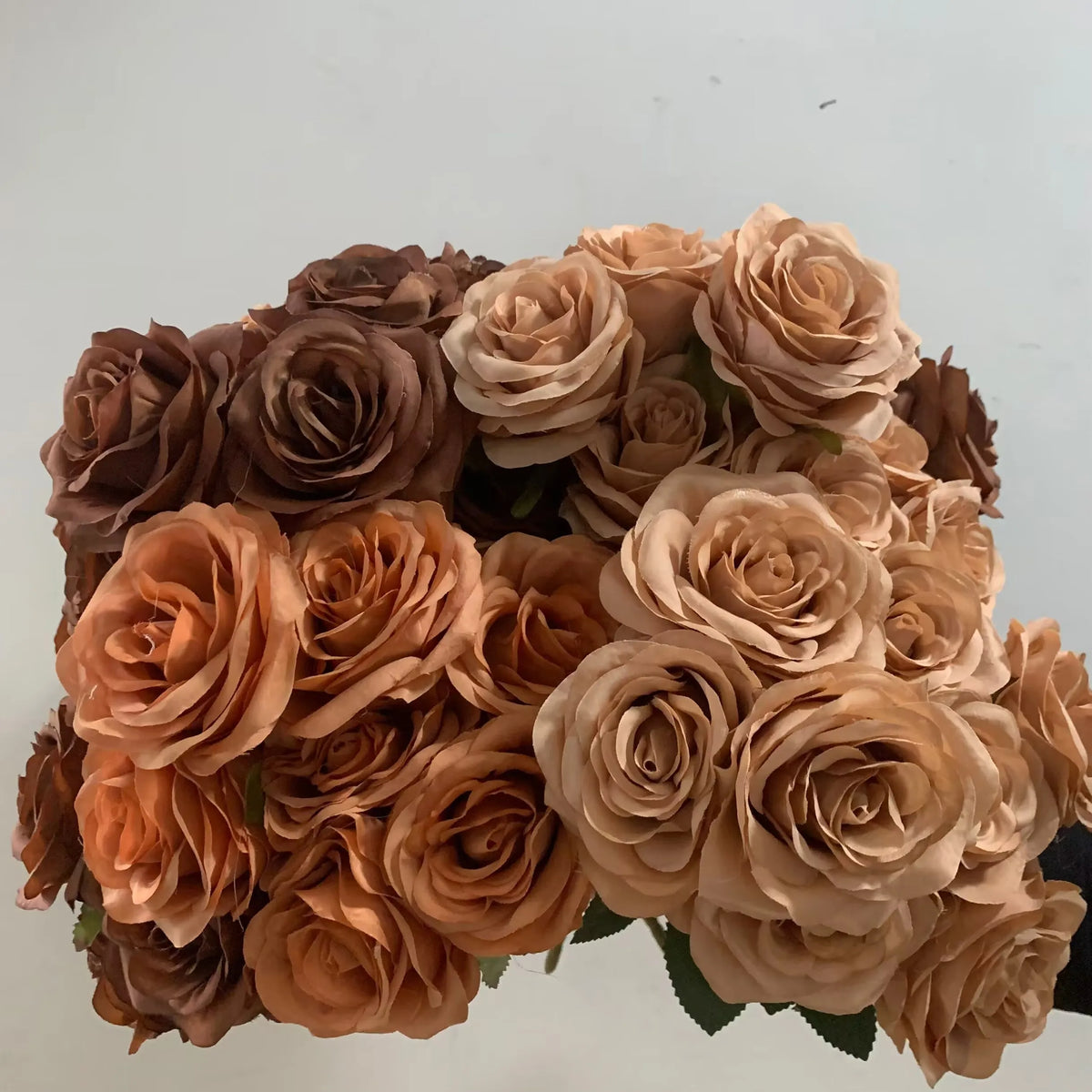 Artificial Brown Rose Bouquet – Silk Flower Arrangement for Home Wedding Decor