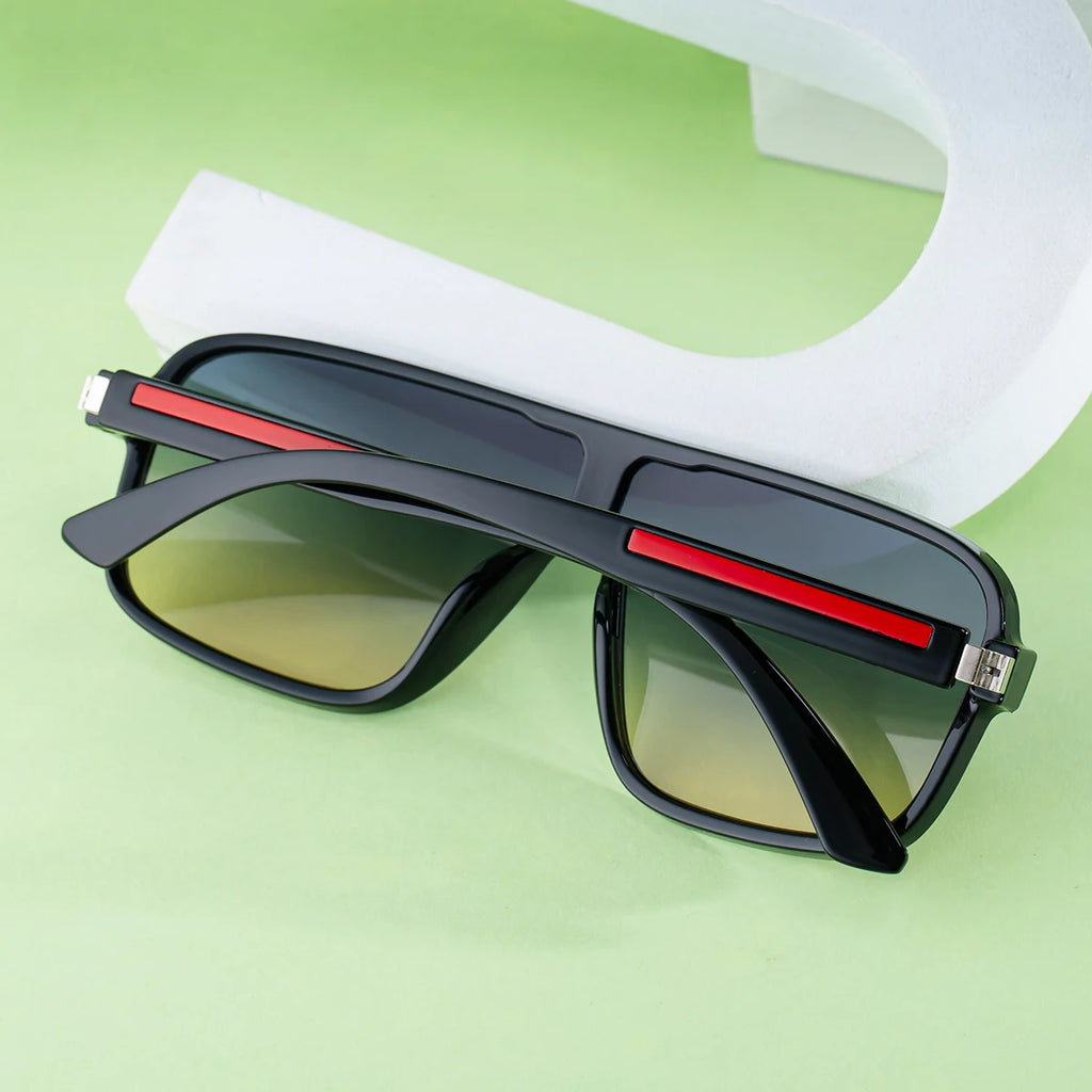 Oversized Polarized Rectangle Sunglasses – Vintage Steampunk for Men