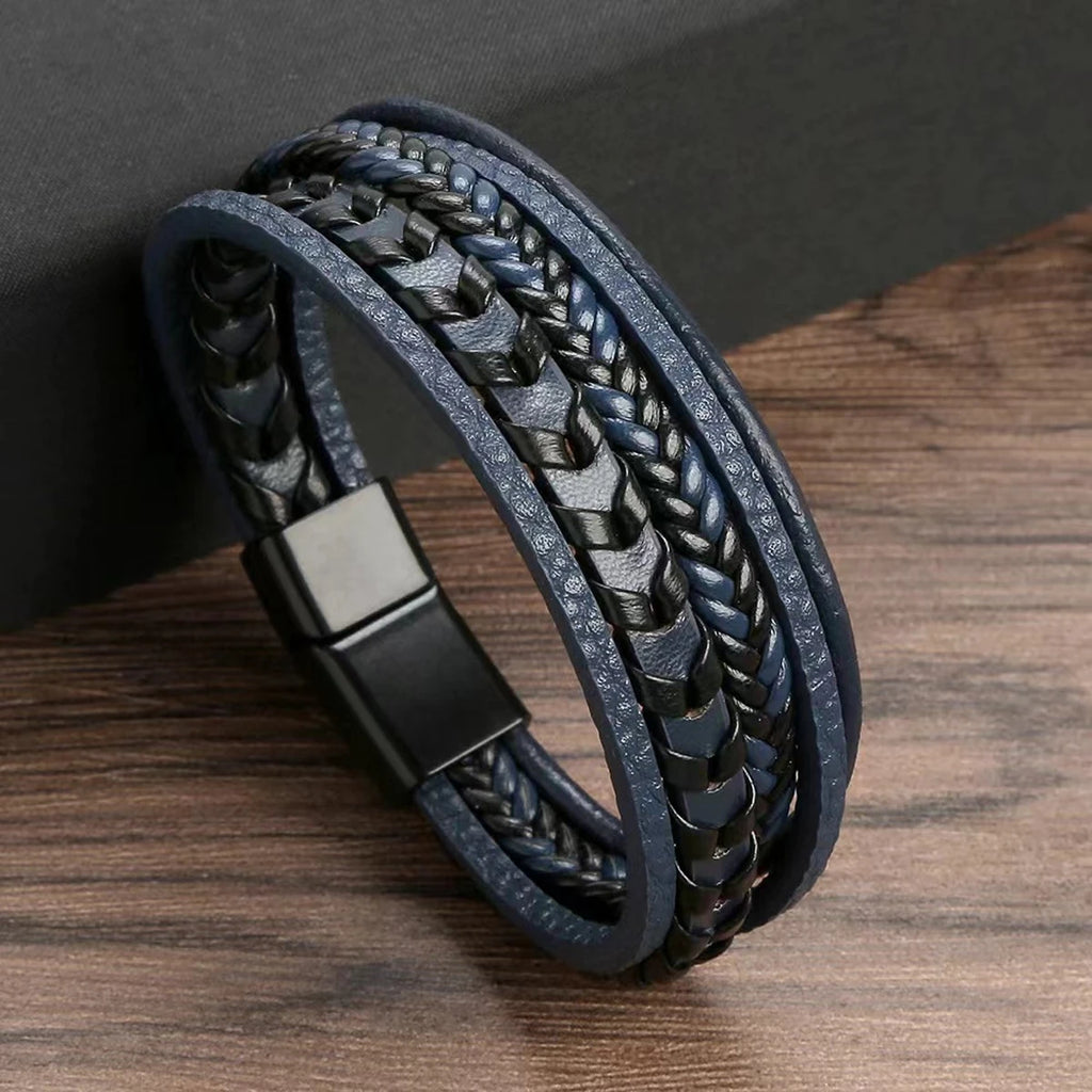 Multi-layered Leather Braided Bracelet – Vintage Magnetic Alloy for Men