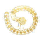 Gold coin chain belt with ornate medallion design, decorative fashion accessory on white background