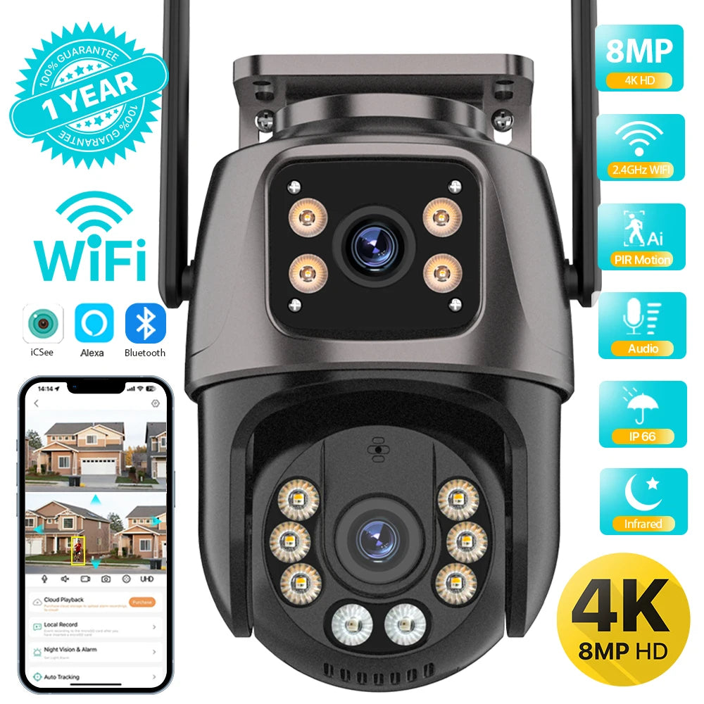 4K 8MP Dual Lens PTZ Camera – Outdoor AI Auto Tracking for Security Surveillance