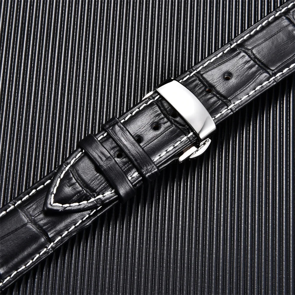 Genuine Calfskin Leather Watch Strap – Butterfly Buckle for Business
