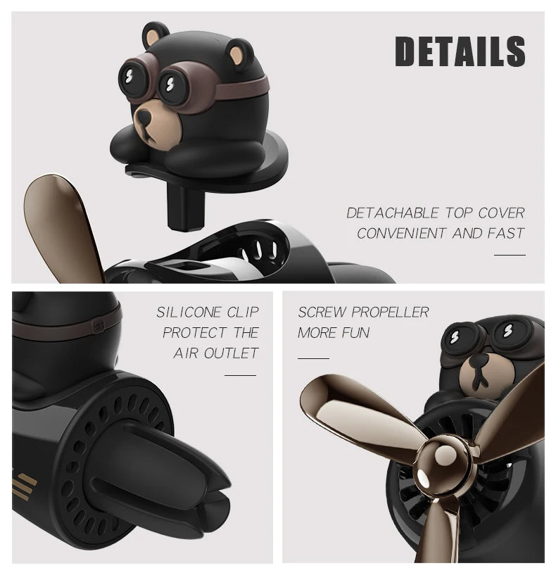 Pilot Bear Car Air Freshener – Cartoon Vent Clip for Interior Decoration