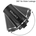 Black spill-proof coffee tumbler with 360 degree no-leakage design, insulated travel mug