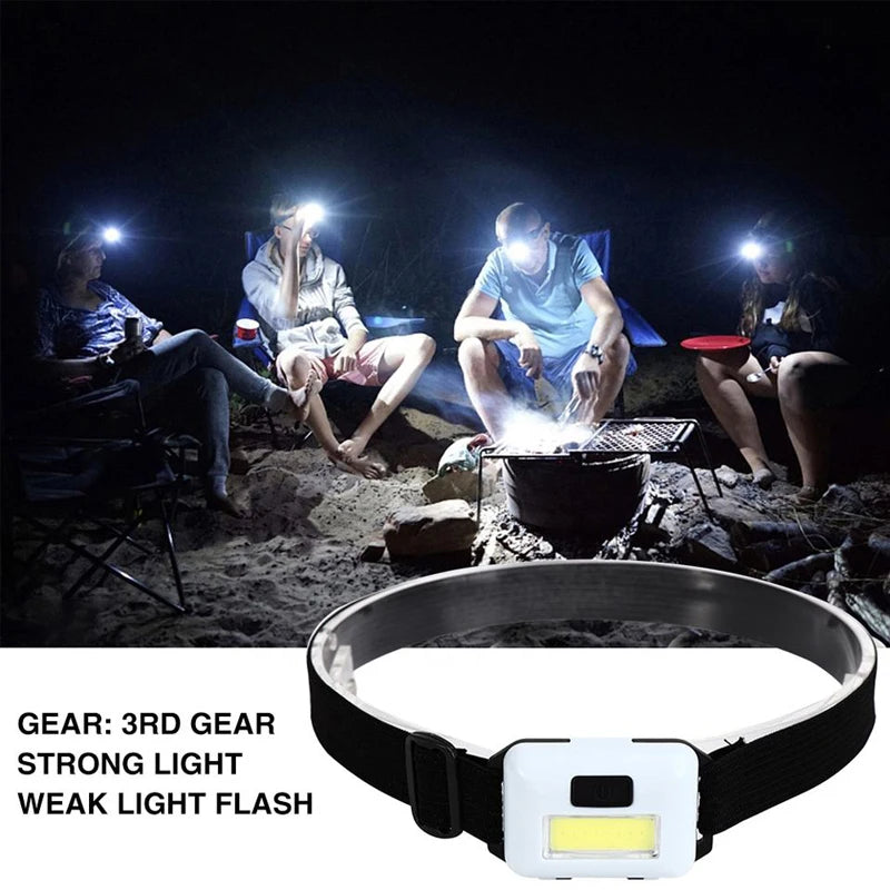 LED COB Headlamp – Waterproof Bright Flashlight for Outdoor Camping and Kids