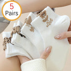 Cartoon Teddy Bear Ankle Socks – Breathable Cotton Casual Footwear for Women
