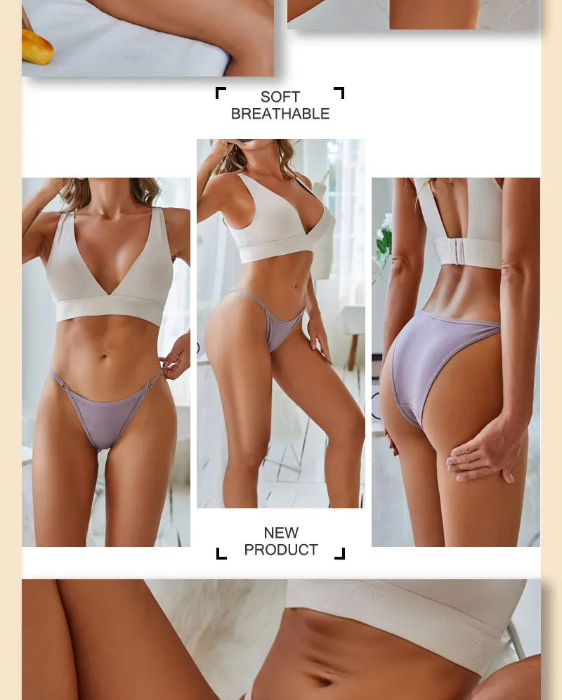 Cotton Low Rise Briefs – Metal Ring Hollow Panties for Women M-2XL