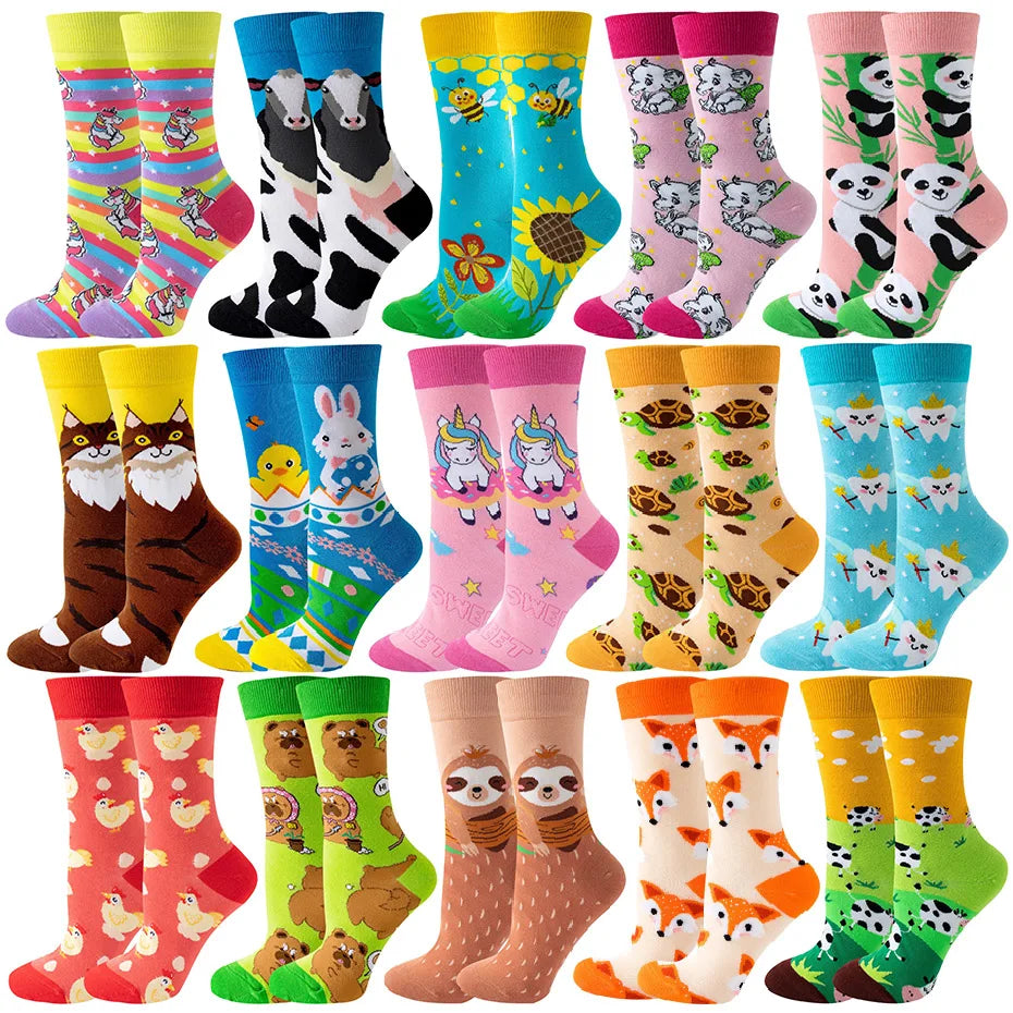 Colorful Cartoon Animal Crew Socks – Fun Harajuku Apparel for Men and Women