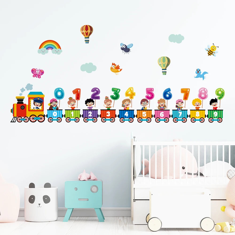 Cartoon Train Number Wall Decals – Removable PVC Stickers for Kids Nursery Room