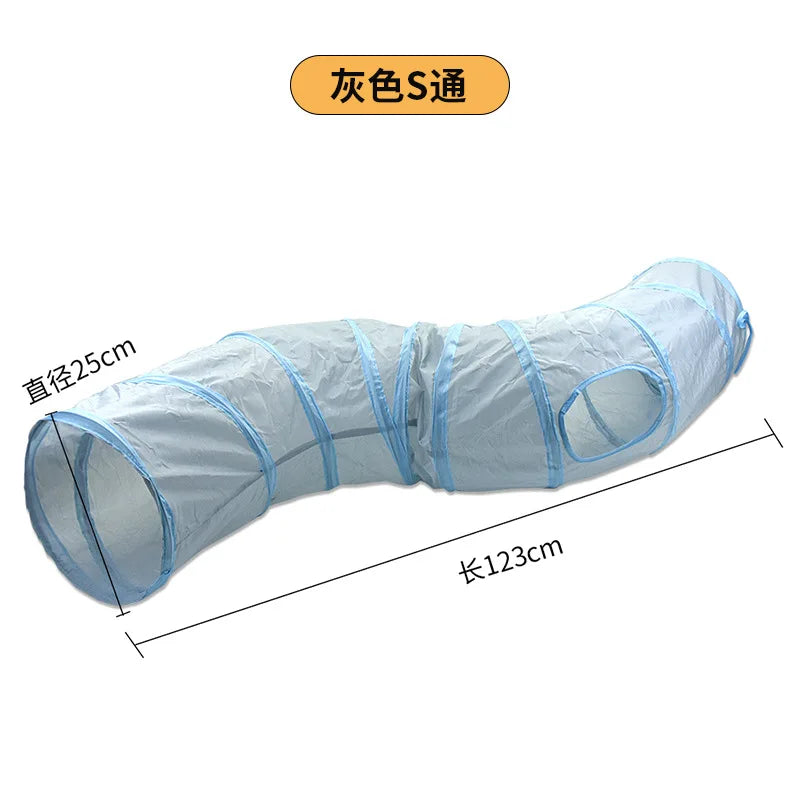 Collapsible Grey Cat Tunnel – Interactive Crinkle Toy for Pet Playtime