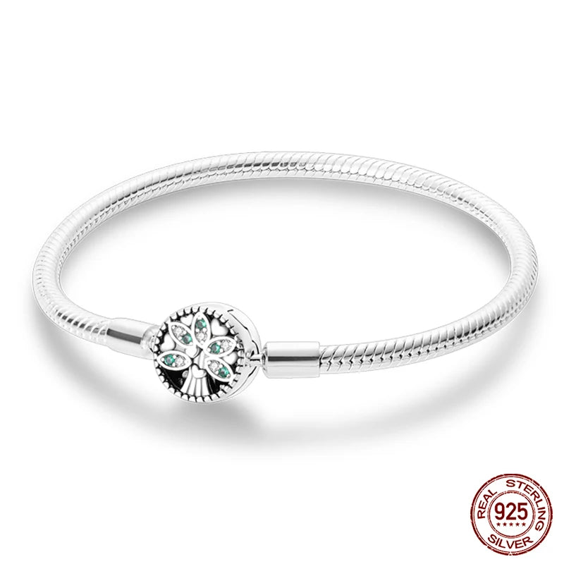 925 Sterling Silver Charm Bracelet – Adjustable Green Zircon for Birthday Gifts