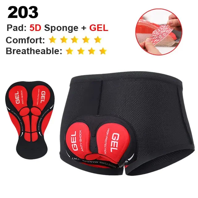 Padded Cycling Underwear – 5D Gel Shockproof Shorts for MTB Road Bike