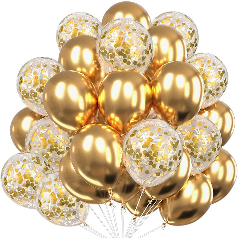 12-Inch Round Metallic Confetti Balloons – Latex Party Decor for Anniversaries
