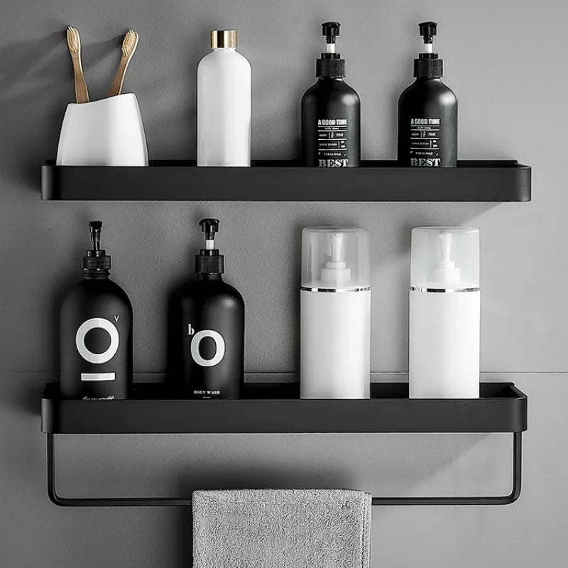 Bathroom Corner Shelf – Adhesive Black Shower Storage for Shampoo
