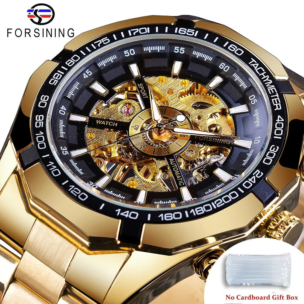 Skeleton Mechanical Watch – Stainless Steel Waterproof Accessory for Men