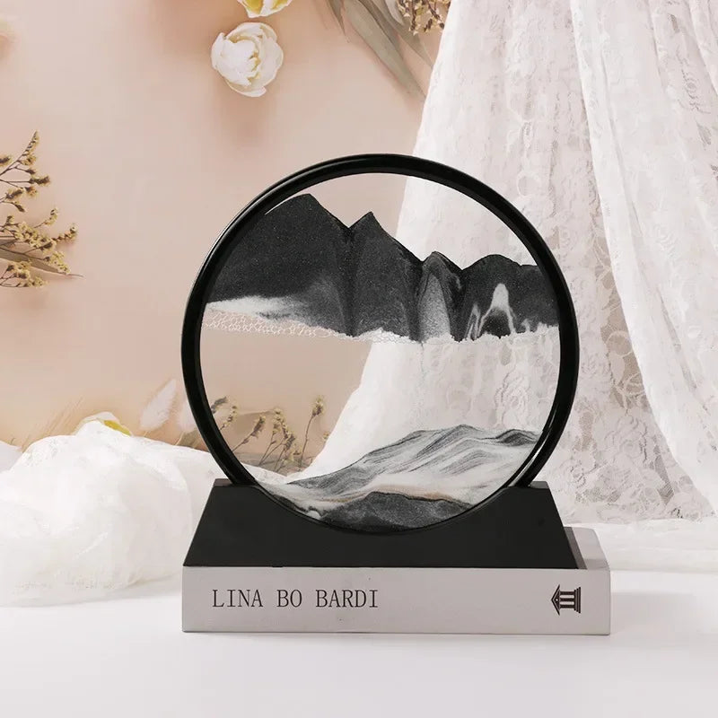 3D Moving Sand Art Frame – Dynamic Liquid Hourglass for Office Home Decor