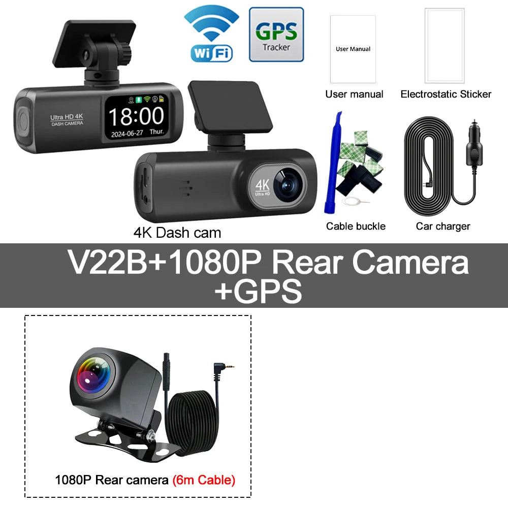 4K Dual Dash Cam – GPS WiFi Driving Recorder for Car Security