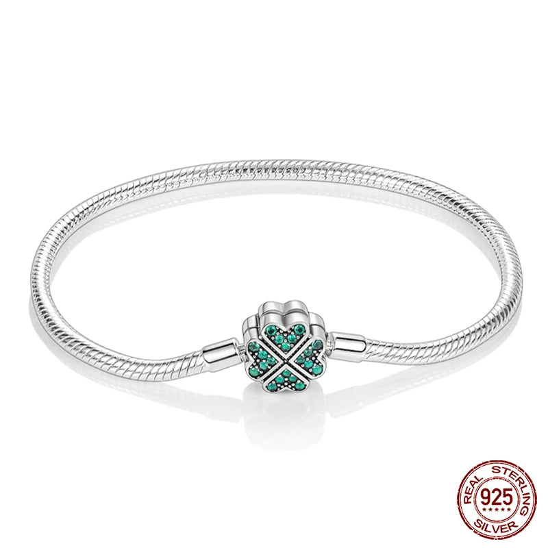 925 Sterling Silver Charm Bracelet – Adjustable Green Zircon for Birthday Gifts