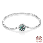 925 Sterling Silver Charm Bracelet – Adjustable Green Zircon for Birthday Gifts