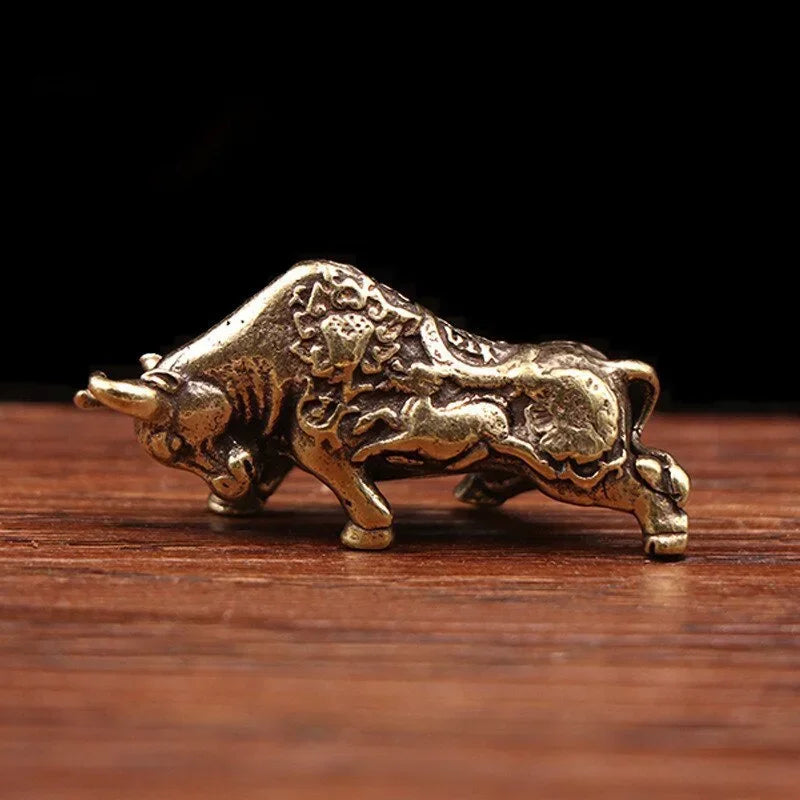 Brass Bull Statue – Solid Copper Animal Figurine for Wealth Home Decor