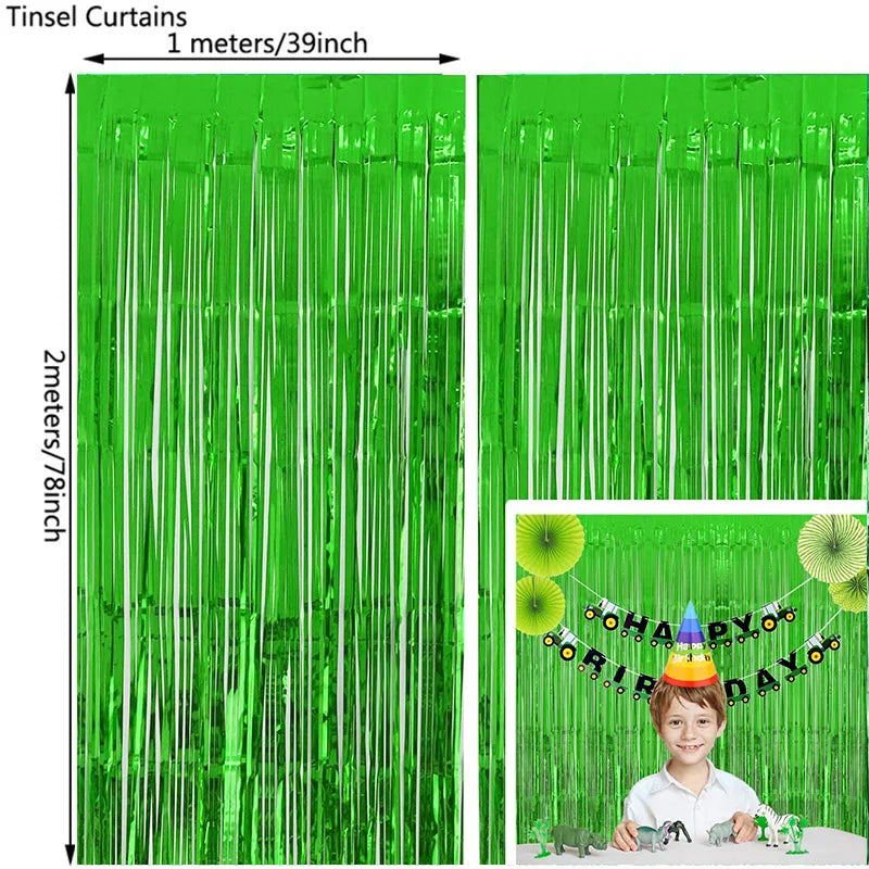 Metallic Foil Tinsel Fringe Curtains – Silver Backdrop for Party Decoration