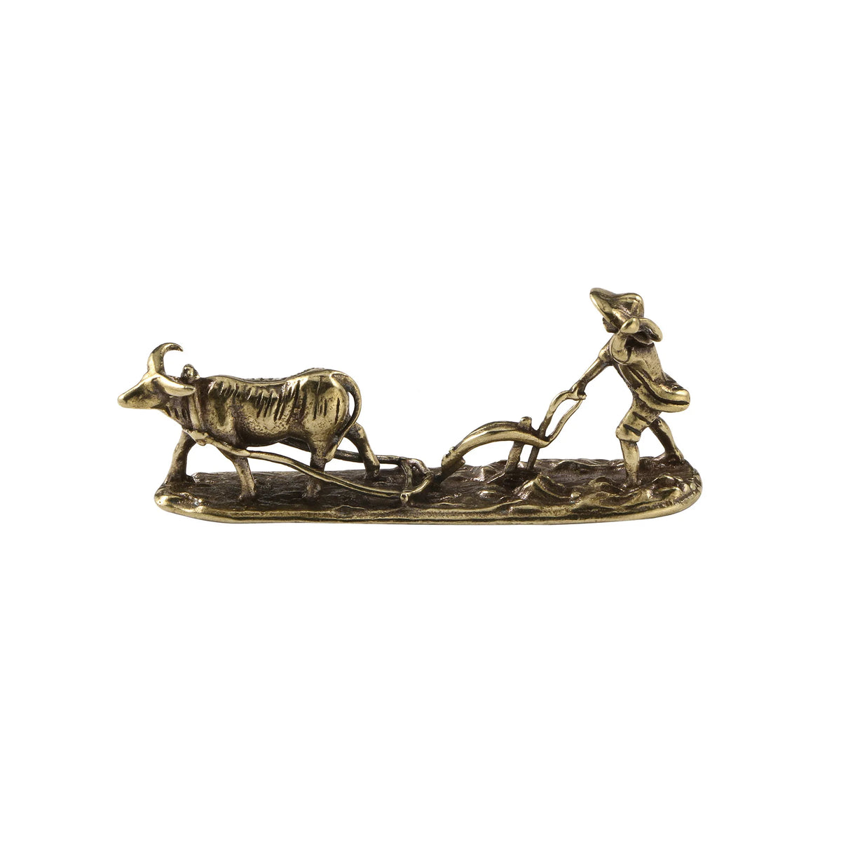 Bronze Farmer and Cow Statue – Vintage Metal Figurine for Home Decor