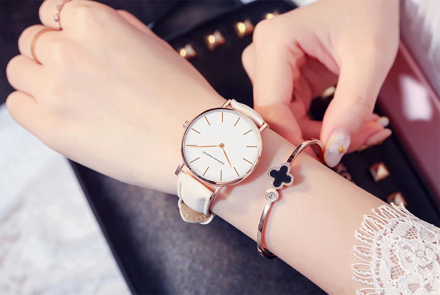 Ultra Thin Leather Wristwatch – Minimalist Dress Accessory for Women