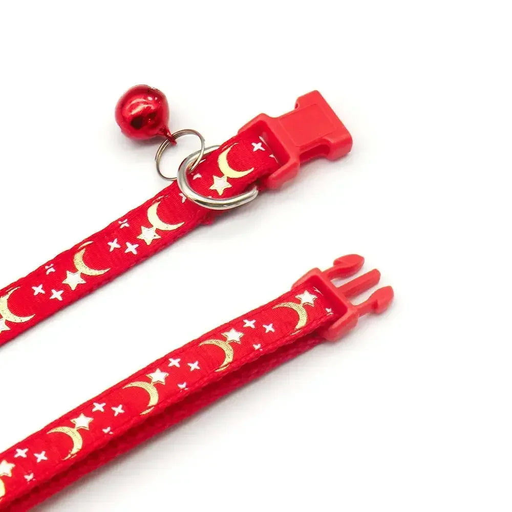 Adjustable Moon Star Dog Collar – Cute Bell Pet Necklace for Small Dogs and Cats