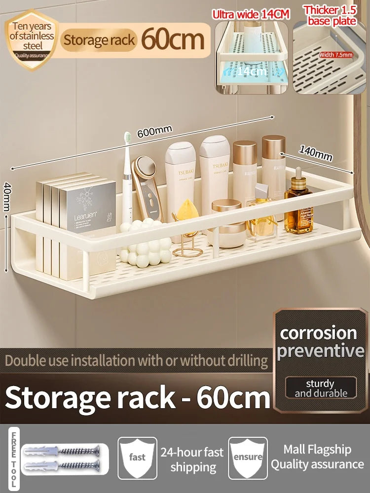 Aluminum Bathroom Shelf – Wall Mounted Storage Rack for Kitchen and Shower
