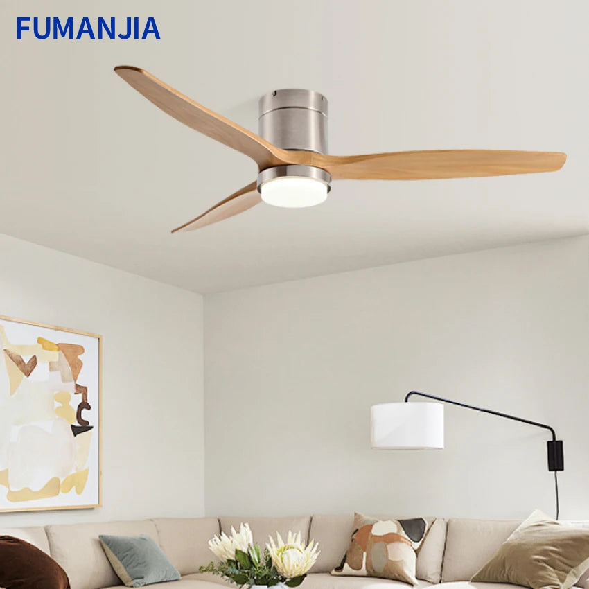 Solid Wood Ceiling Fan – 42/52 Inch LED Light for Living Room Dining