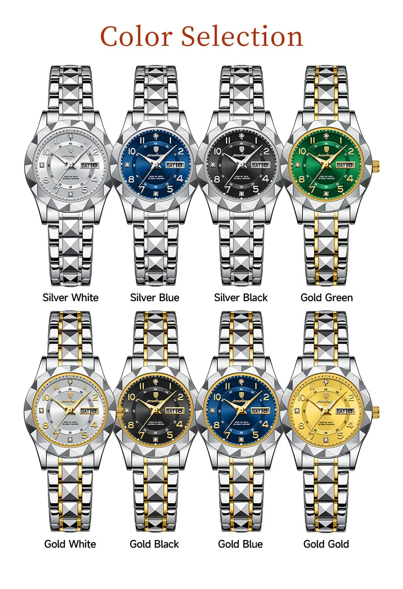 POEDAGAR Quartz Women's Watch – Stainless Steel Waterproof Date for Dress