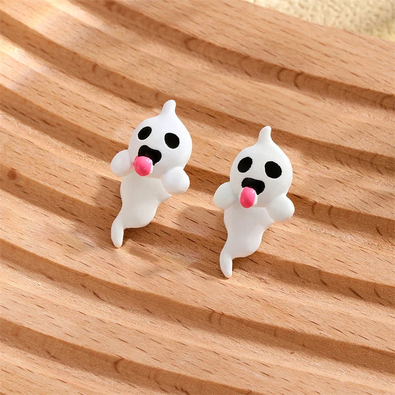 Glow in the Dark Ghost Stud Earrings – Fluorescent Jewelry for Halloween