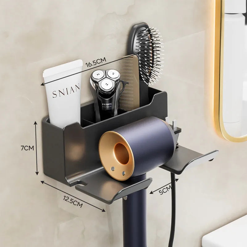 Bathroom Wall Organizer – Hair Dryer Holder with Storage Baskets for Vanity