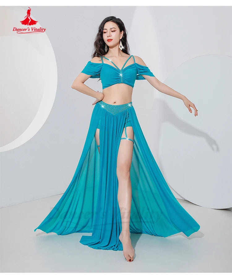 Belly Dance Professional Suit – Mesh Split Skirt Set for Oriental Performance