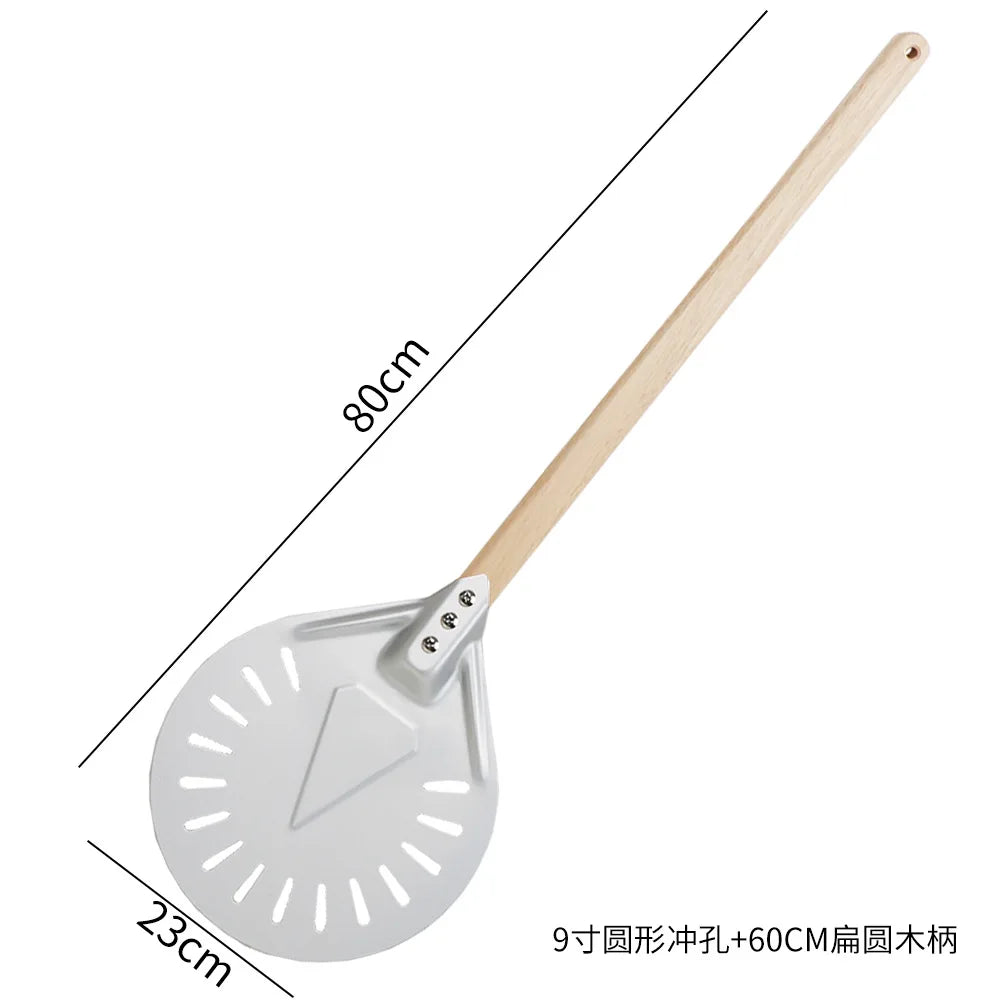 Perforated Aluminum Pizza Peel – Non-Slip Wooden Handle for Home Baking