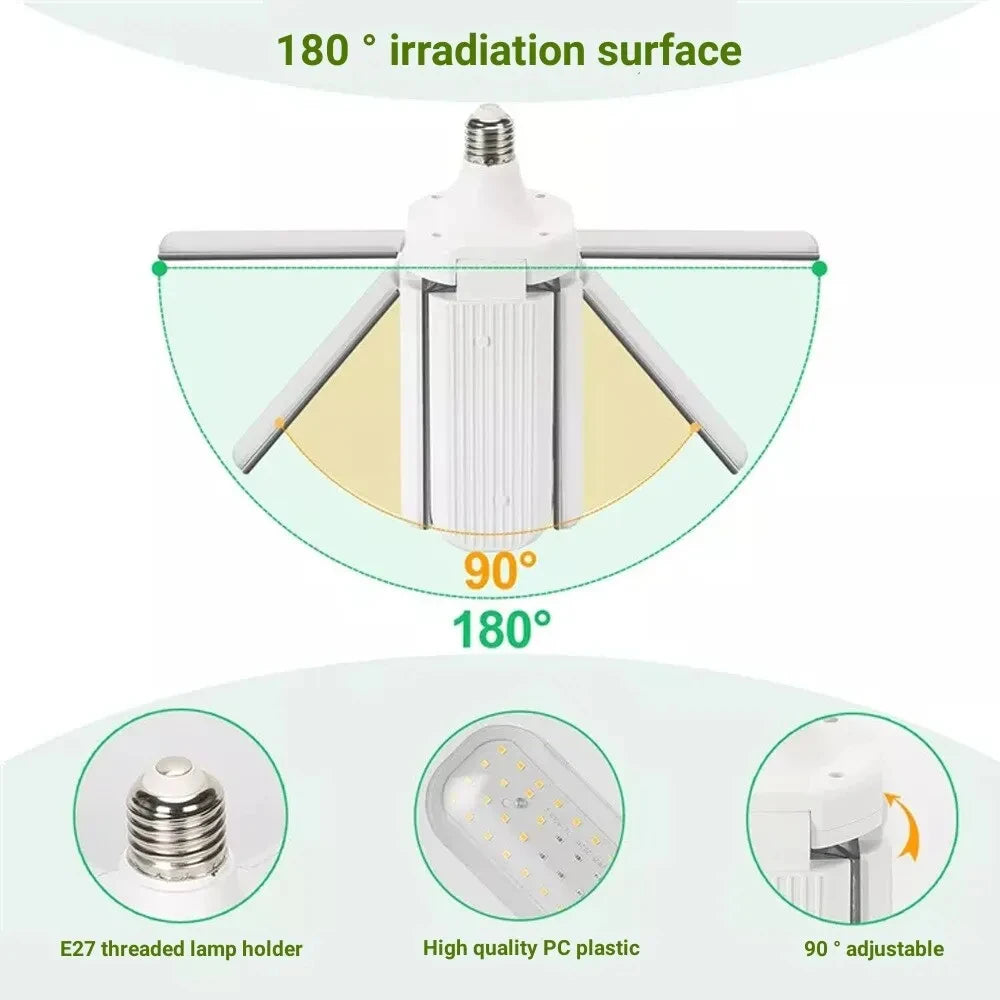 Foldable LED Grow Light – Full Spectrum E27 Bulb for Indoor Plant Seedlings