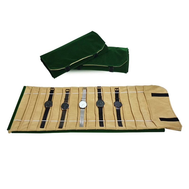 Velvet Watch Roll Bag – Portable Jewelry Organizer for Travel Storage