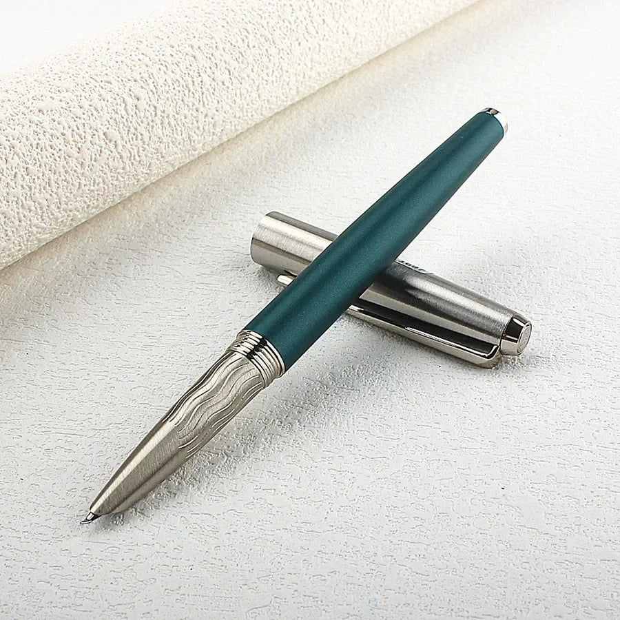 Calligraphy Fountain Pen – Bent Nib Silver Green for Painting and Office