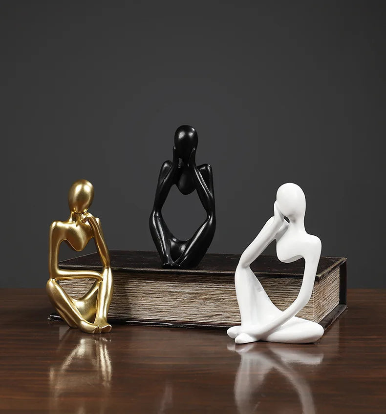 Abstract Thinker Statue – Sand Colored Yoga Figurine for Home Decor