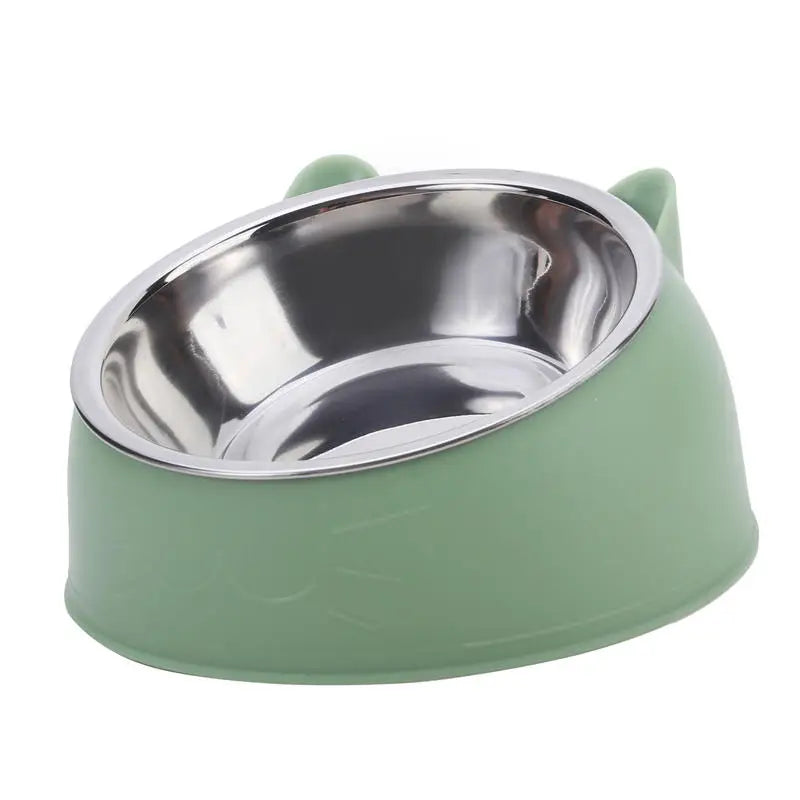 Stainless Steel Inclined Cat Bowl – Ergonomic Pet Food Feeder for Cats and Dogs
