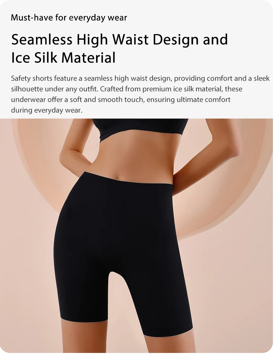 Seamless High Waist Boyshorts – Ice Silk Tummy Control for Sports Fitness