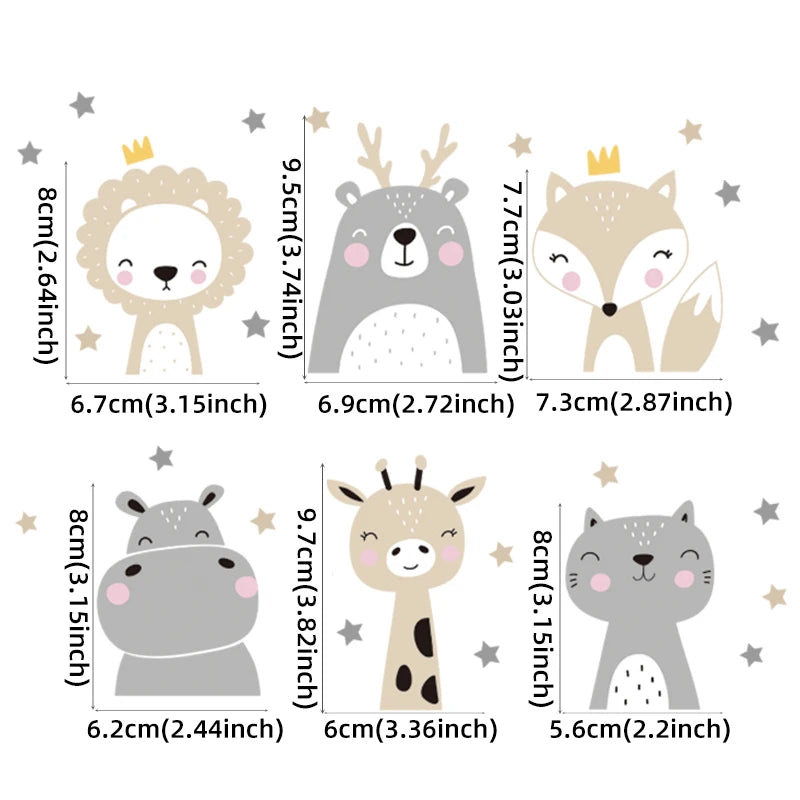 Cartoon Animal Switch Stickers – Cute Boho Wall Decals for Kids Nursery