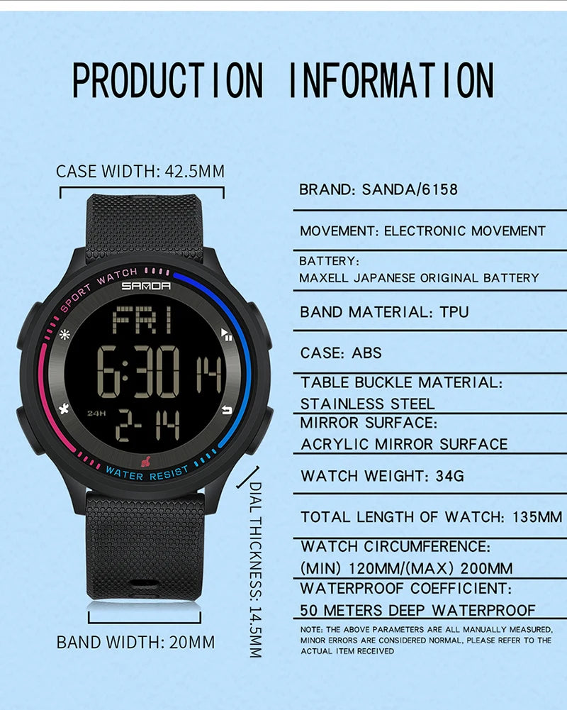 Digital Sports Watch – Waterproof Large Display for Outdoor Athletics