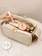 Large PU Leather Makeup Bag – Double Zipper Organizer for Travel Toiletries