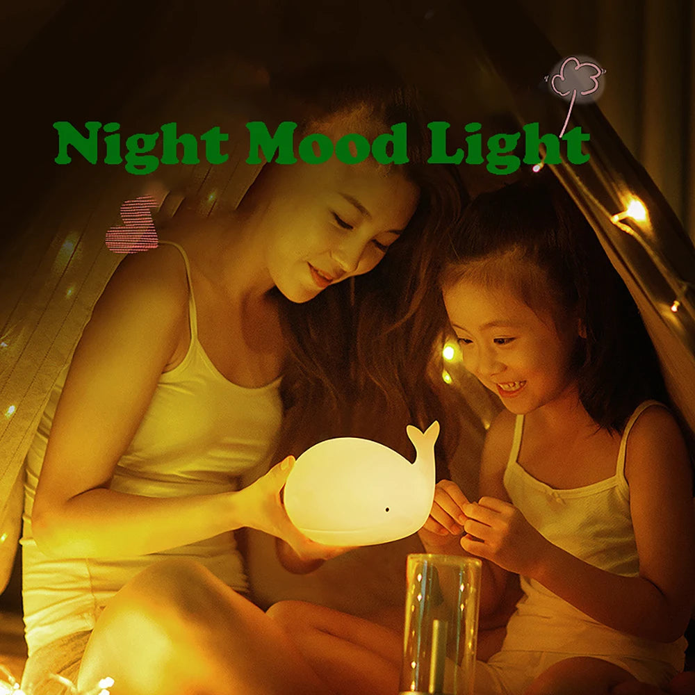 Silicone Whale LED Night Light – Rechargeable RGB Lamp for Kids Bedroom Decor