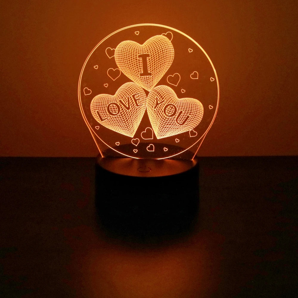 3D Heart LED Night Light – Romantic Illusion Lamp for Valentine's Day Gifts