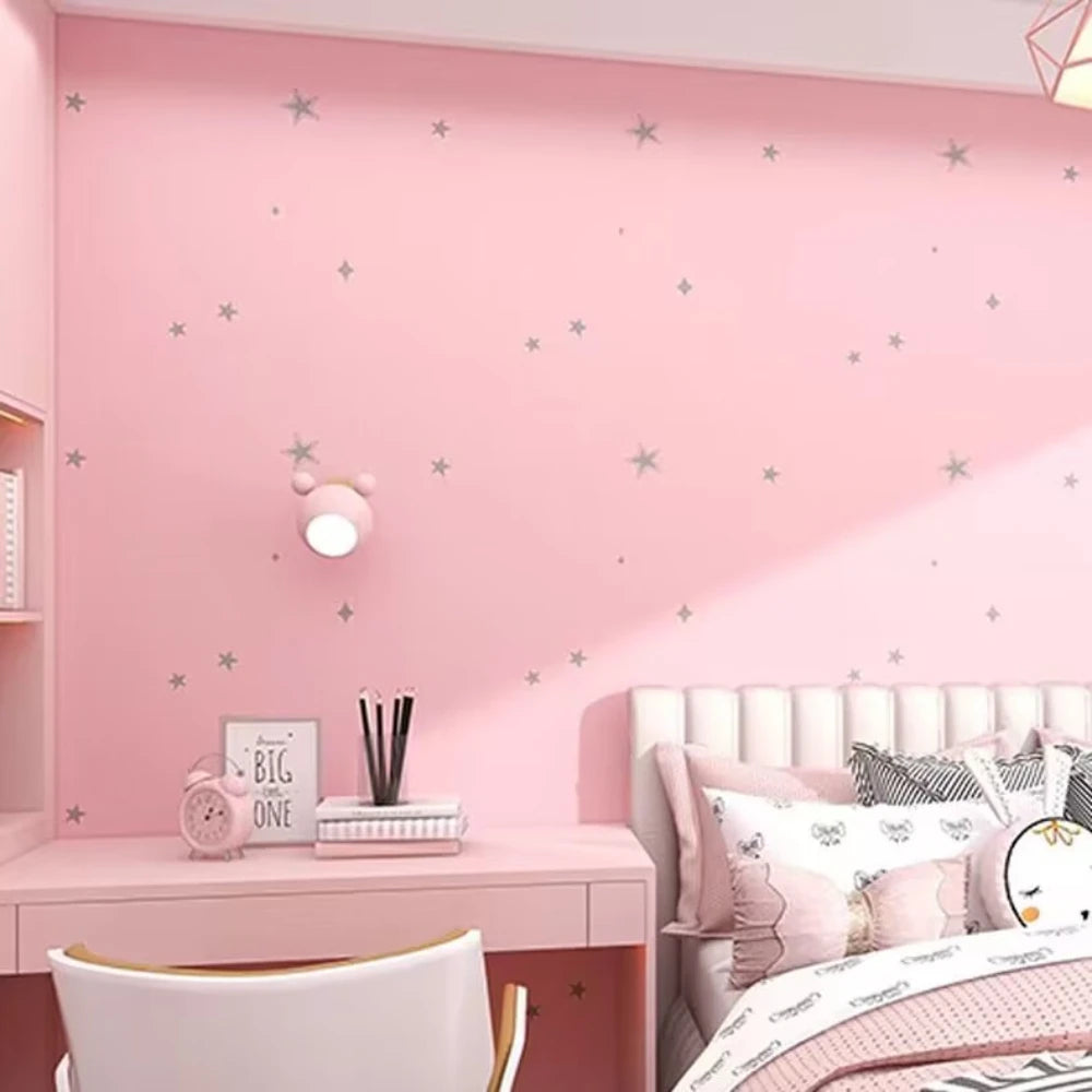 Pink Star Pattern PVC Wallpaper – Self-Adhesive Wall Decor for Kids Bedroom