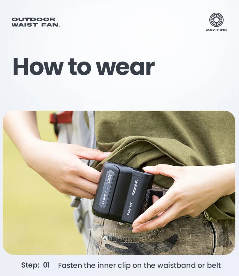 Portable Waist Clip Fan – Rechargeable Cooling Device for Outdoor Camping