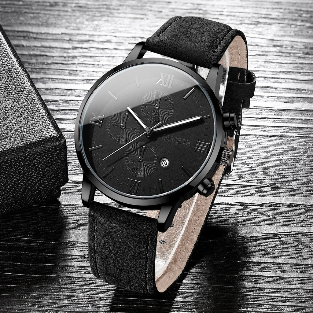 Leather Quartz Calendar Watch – Elegant Fashion Accessory for Men and Women